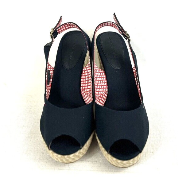 Tommy Hilfiger Espadrille Blue Women's Size 9 Sling Back Hi Wedge Sandal Heels - Picture 2 of 13